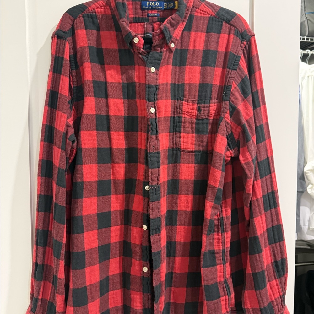 Ralph Lauren Red and Black Checkered Men's Shirt